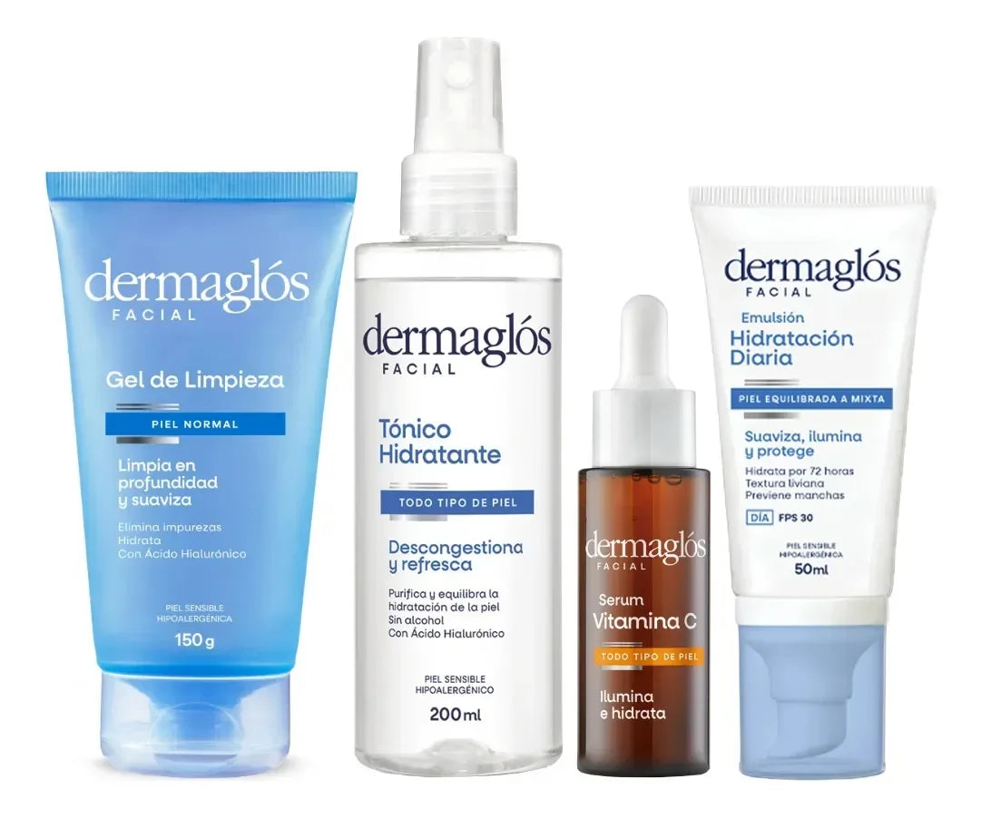 Kit Facial Dermaglós Rutina Piel Normal A Mixta Serum Vit C