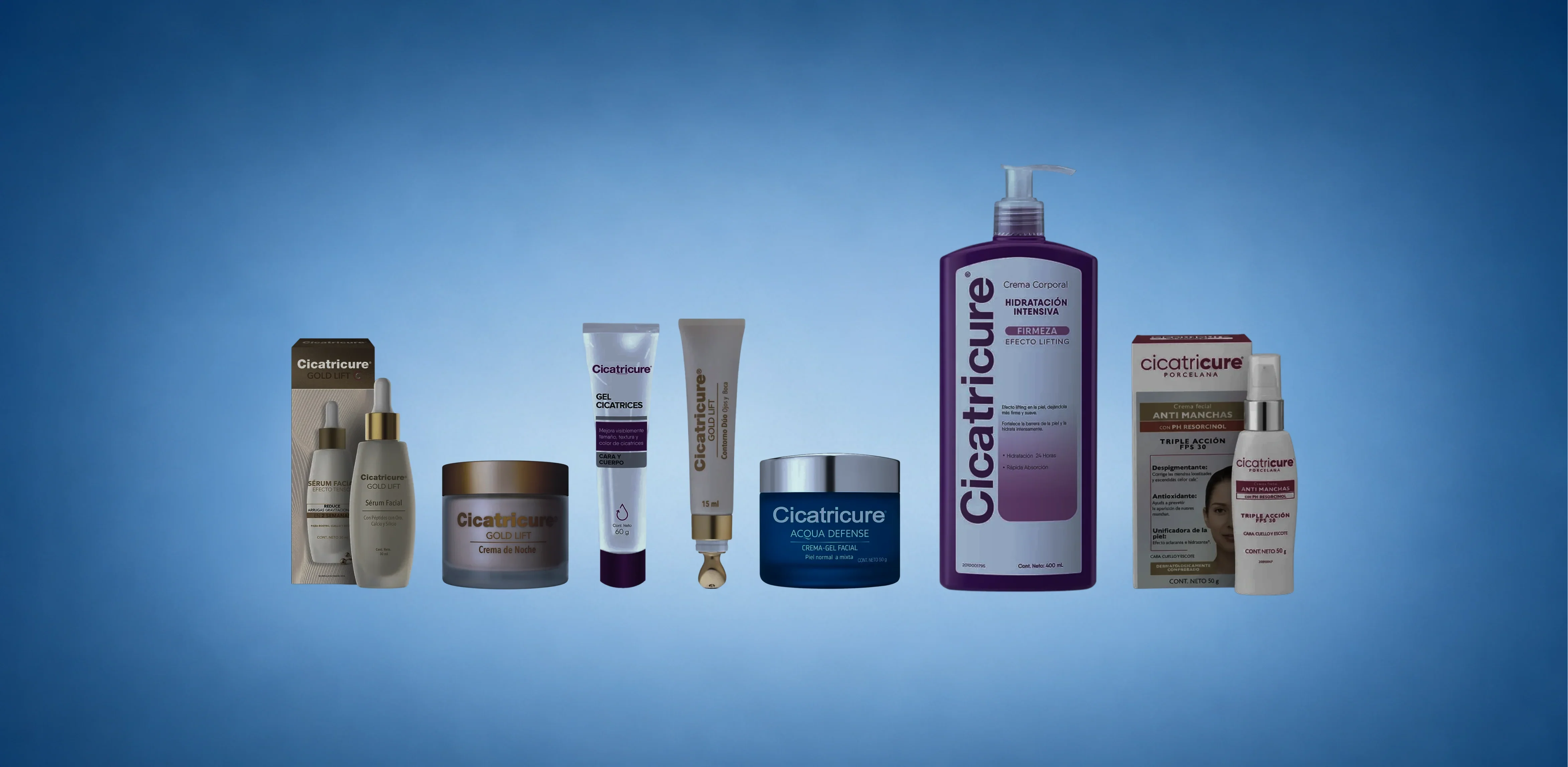 productos de la linea cicatricure mostrados en linea