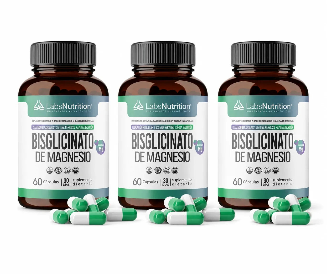 Pack x3 Bisglicinato De Magnesio Labs Nutrition