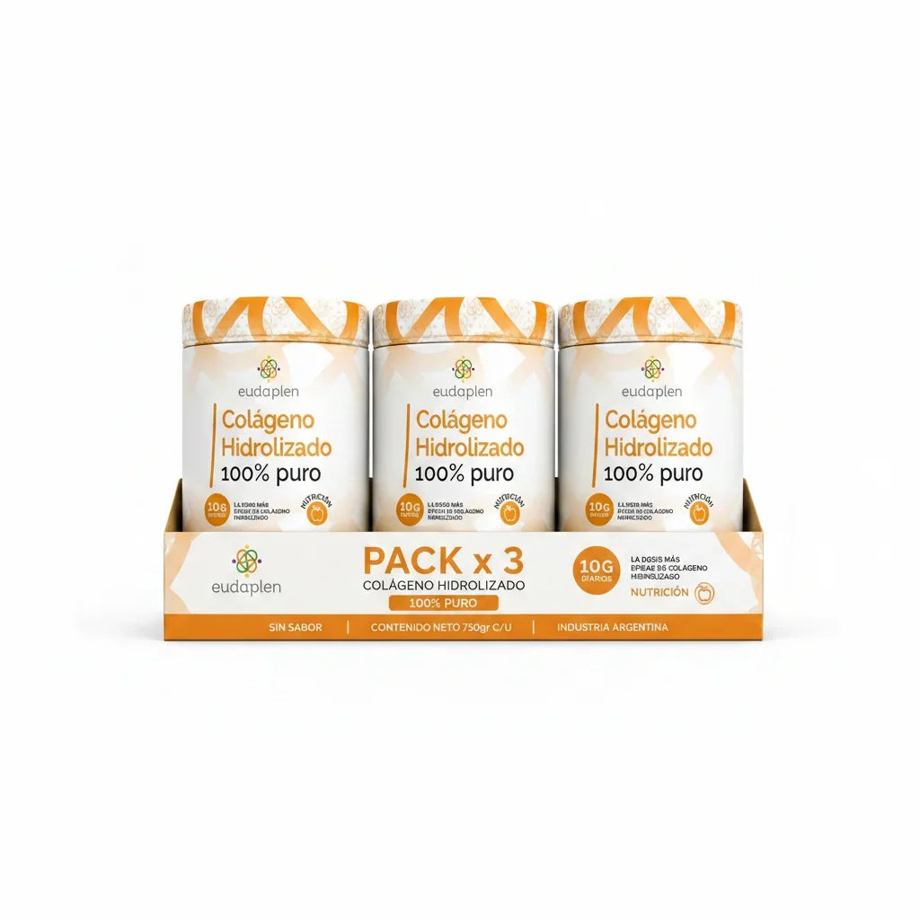 Pack x3 Colágeno Hidrolizado Puro - 25 Servicios - Eudaplen Sabor Sin Sabor