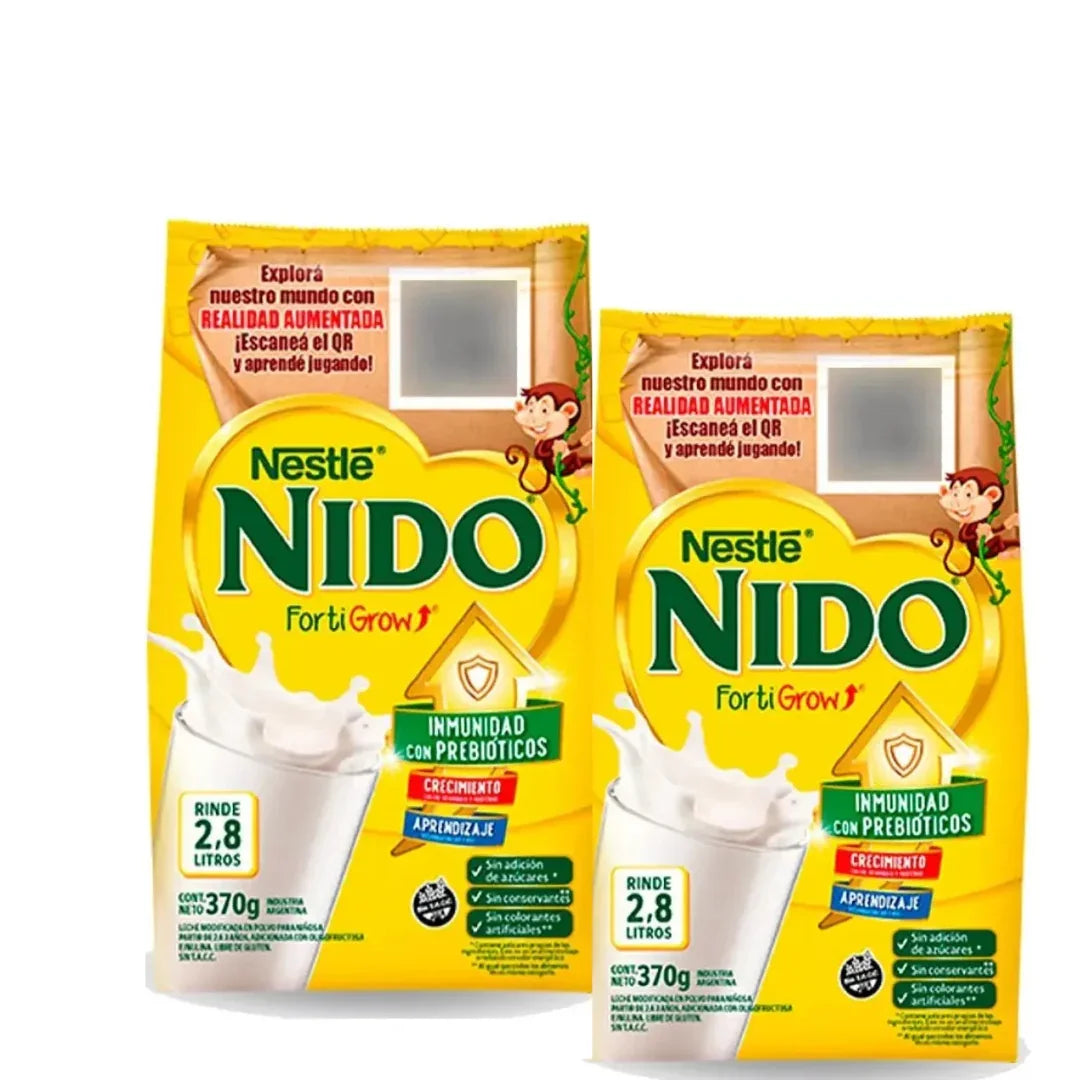 Nido Fortigrow Leche En Polvo 370gr Pack x2