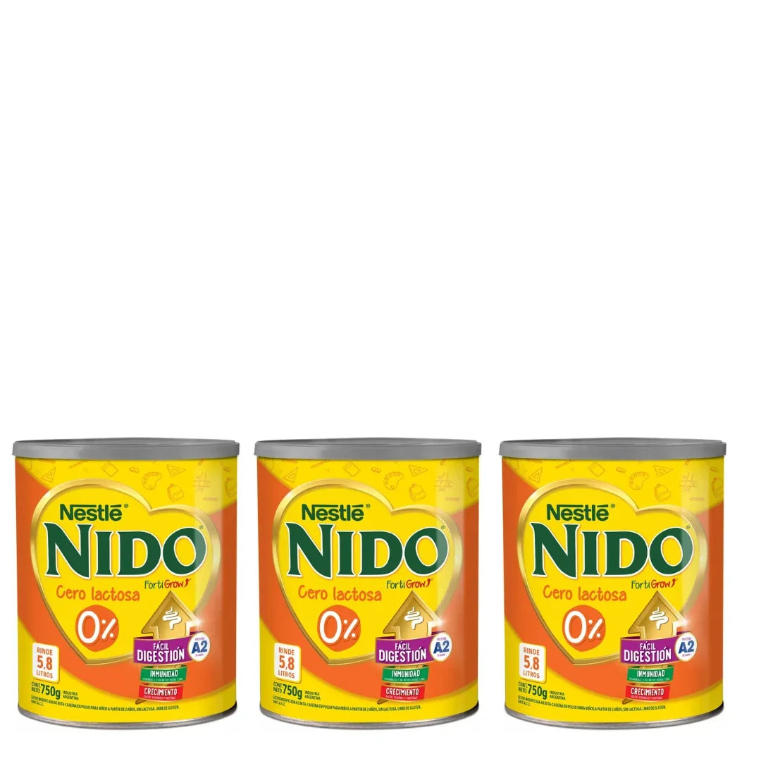 Leche Nido Fortigrow Infantil 0% Lactosa, X 3 Latas 750g