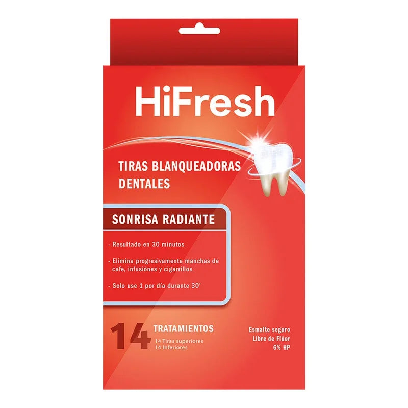 Hifresh Tiras Blanqueadoras 14 Unidades Dientes Blancos 6% Peroxido De Hidrogeno