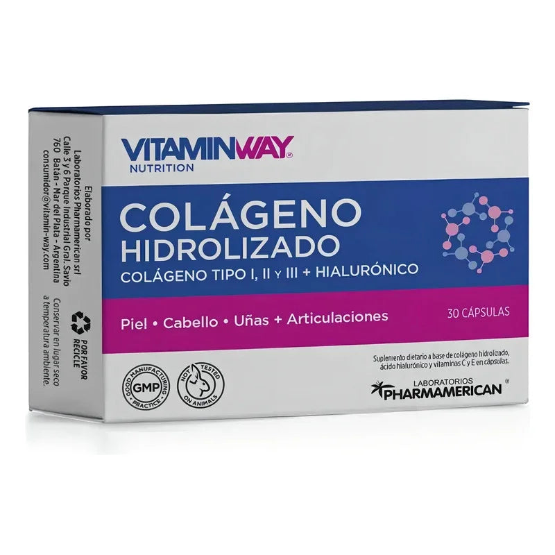 Colágeno Hidrolizado Laboratorios Pharmamerican Vitamina C E 30 Cápsulas Sin Sabor