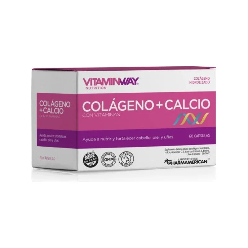 Colageno + Calcio Cabello Piel Uñas 60 Cápsulas Vitamin Way Sabor Sin Sabor
