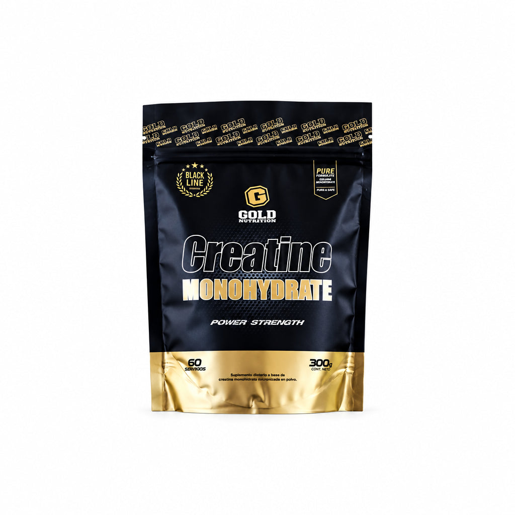 Envase de Creatina Monohidrato Black Line Gold Nutrition de 300g sin sabor