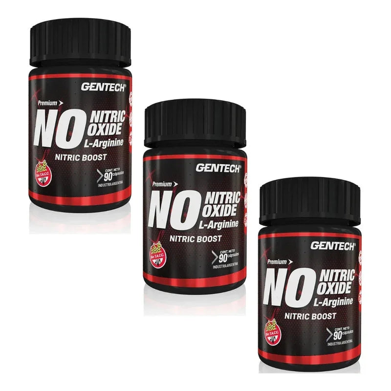 Pack X3 Nitric Oxide 90 Cap Gentech Pre Entreno Sin Sabor Sin Sabor