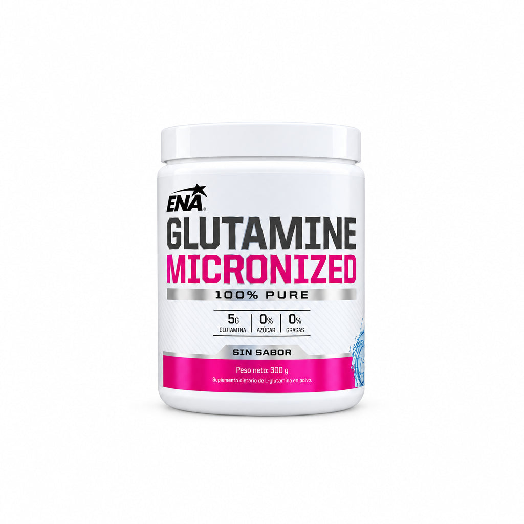 Suplemento de glutamina micronizada ENA de 300g sin sabor para bienestar deportivo.