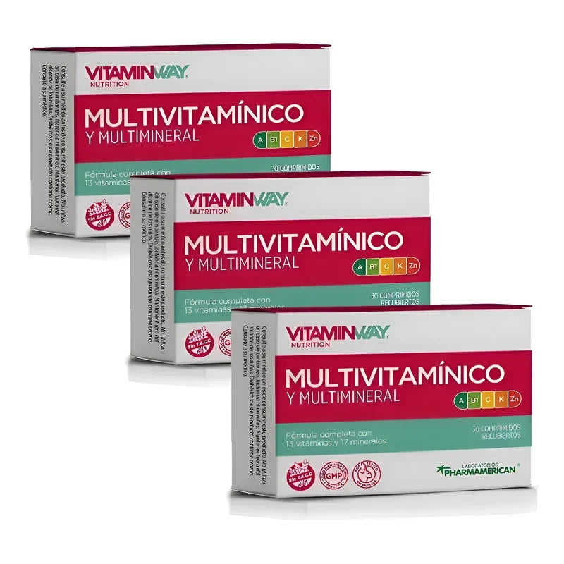 Pack X3 Multivitaminico Y Multimineral Vitaminway X30 Caps - Sin Sabor