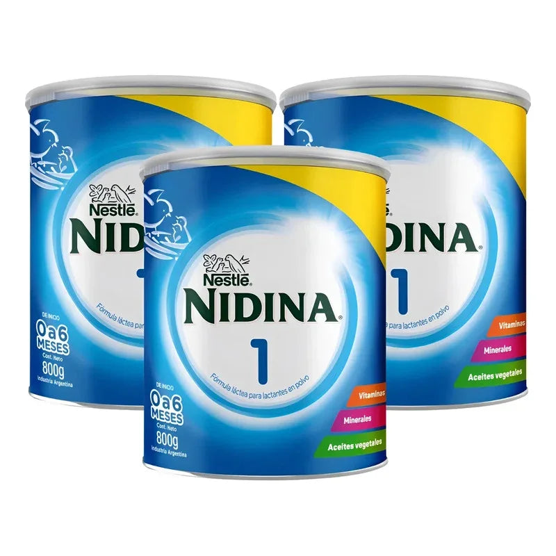 Set X3 Lata Leche En Polvo Bebe Nidina 1 De 800g (0-6 Meses) Neutro