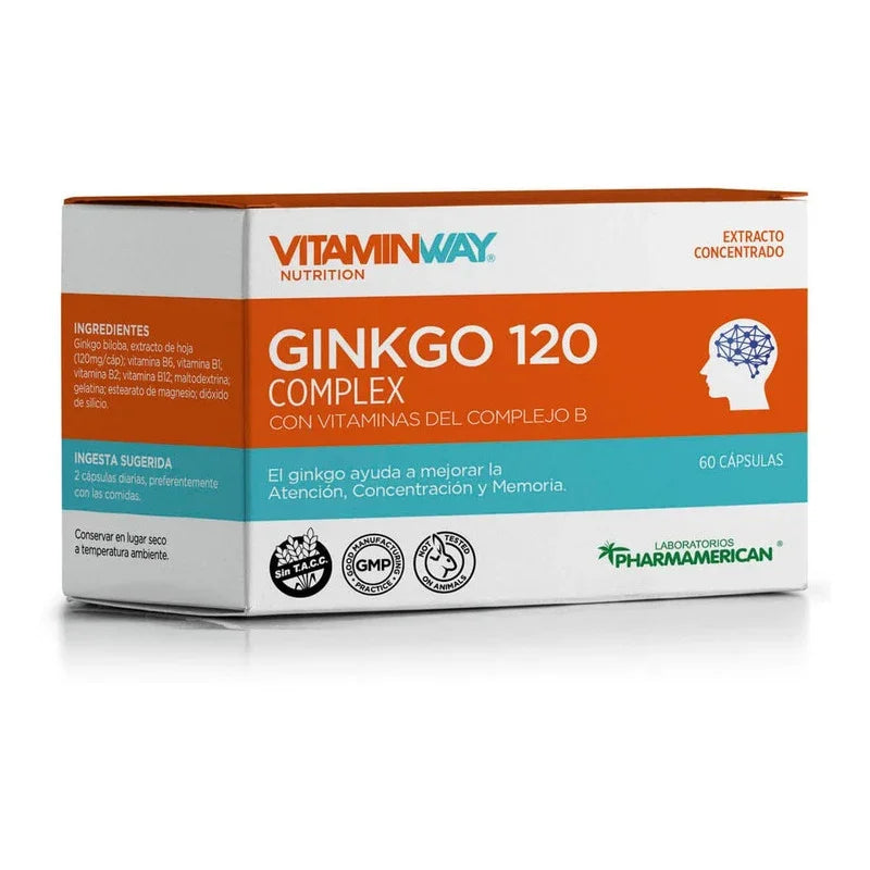 Pharmamerican Vitaminway Ginkgo 120 Complex Atención Concentración Memoria Sin Sabor
