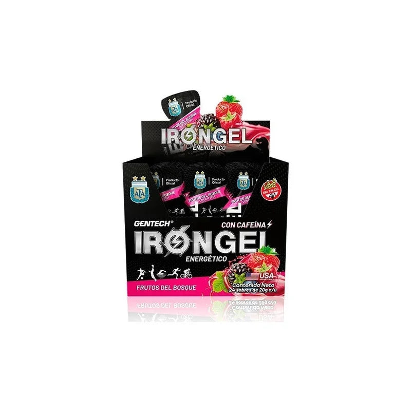 Gentech Iron Gel Energia Caja 24 Sin Tacc Microcentro Sabor Frutos Del Bosque