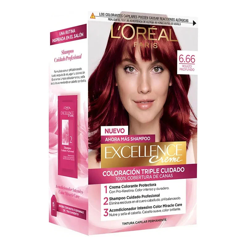 Kit Tinte Capilar Excellence 162.5ml L'oréal Paris 6.66 Rojizo Profundo