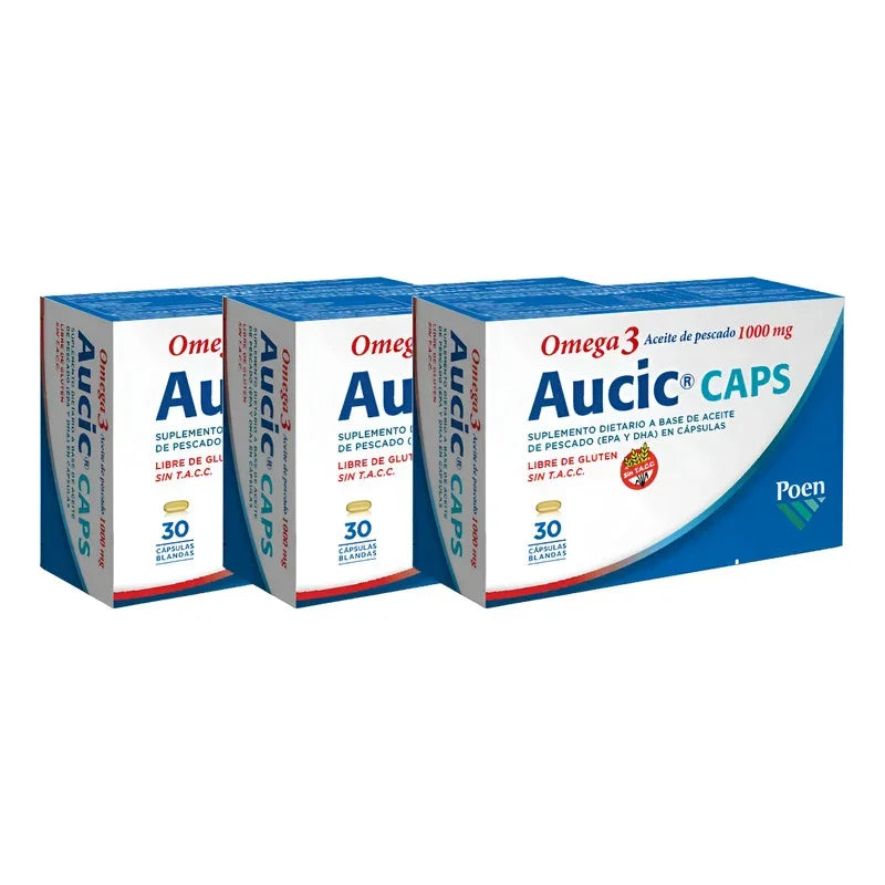 Aucic Pack X3 Omega 3 Aceite De Pescado X30 Caps Ojos Secos Sin Sabor