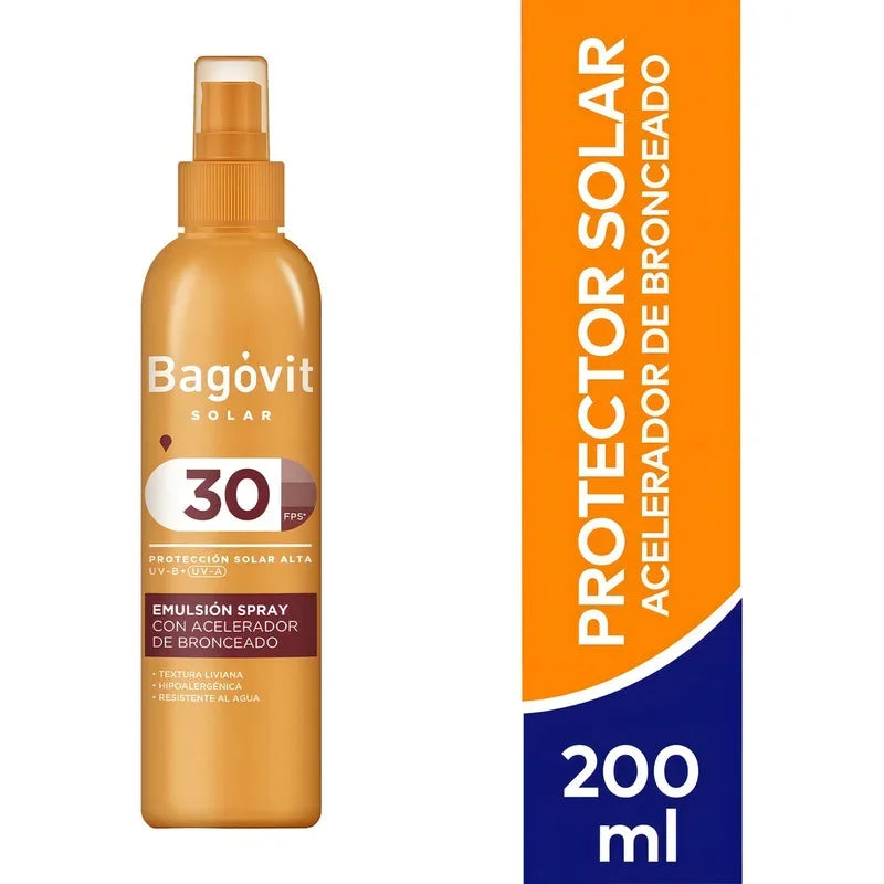 Bagovit Acelerador De Bronceado Solar Fps 30 Spray X 200 Ml