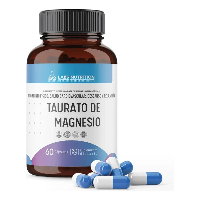 Taurato De Magnesio 500mg 60 Cápsulas Labs Nutrition Buen Absorción Sin Sabor
