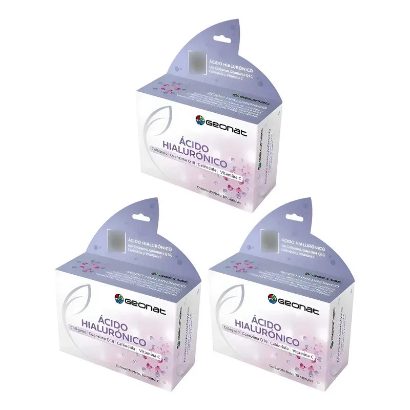 Pack X 3 Acido Hialurónico Hidrata La Piel Geonat X 30 Cáps Sin Sabor