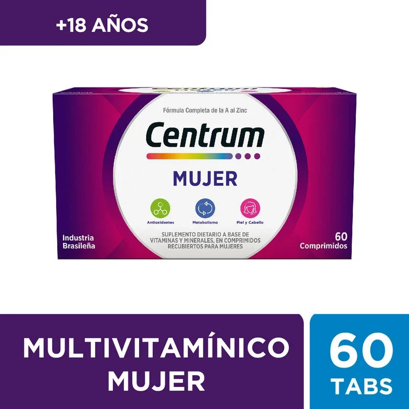 Centrum Mujer Multivitamínico Multimineral Cmp X 60 Sabor Sin Sabor