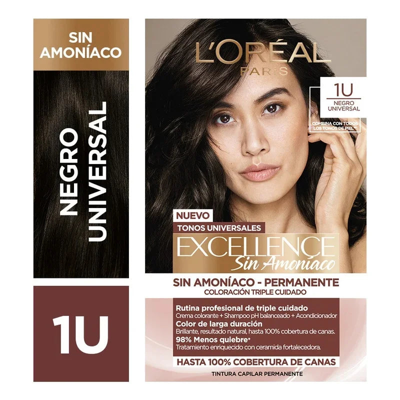 Coloración Permanente Excellence Sin Amoníaco L'oréal Paris Tono 1u Negro Universal
