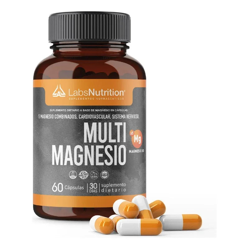 Multi Magnesio 500mg 60 Cáps Labs Nutrition Con 5 Tipos Magnesio Alto Absorción Sin Sabor