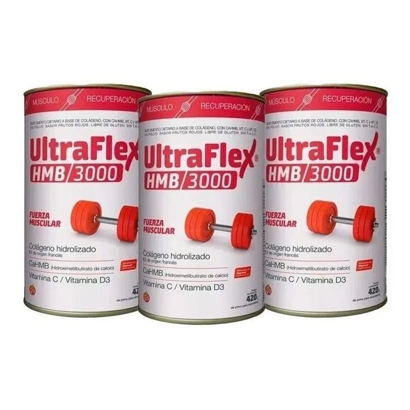 Combo De 3 Unidades Suplemento En Polvo Trb Pharma Ultraflex Colágeno Hidrolizado Sabor Frutos Rojo X 420g
