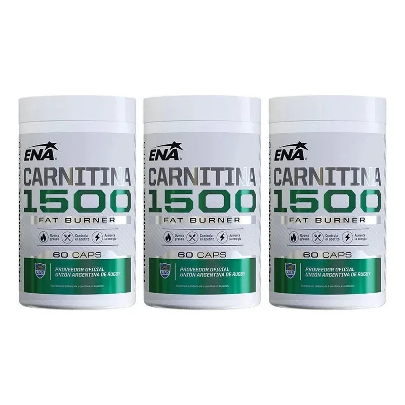 Pack X3 Carnitina Ena 1500 Mg Burnx 60cap Quemador De Grasa Sin Sabor