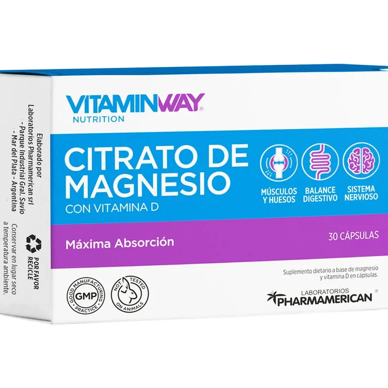 Citrato De Magnesio Maxima Absorcion Vitamin Way X 30 Cápsulas Sin Sabor