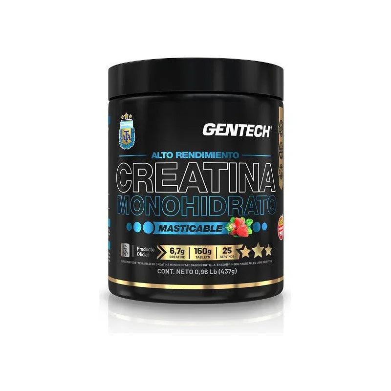 Creatina Monohidrato Masticable 150 Caps Gentech Sin Tacc Sabor Frutilla