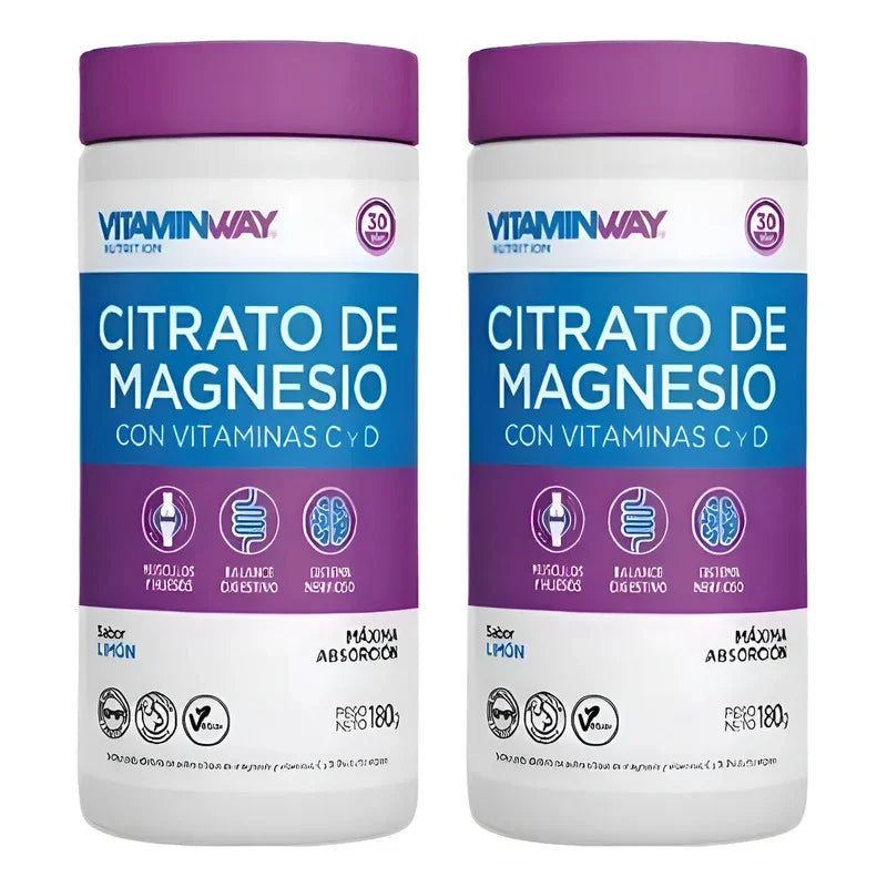 Pack X 2 Citrato De Magnesio Vitamin Way Polvo Bebible 180 G Limón