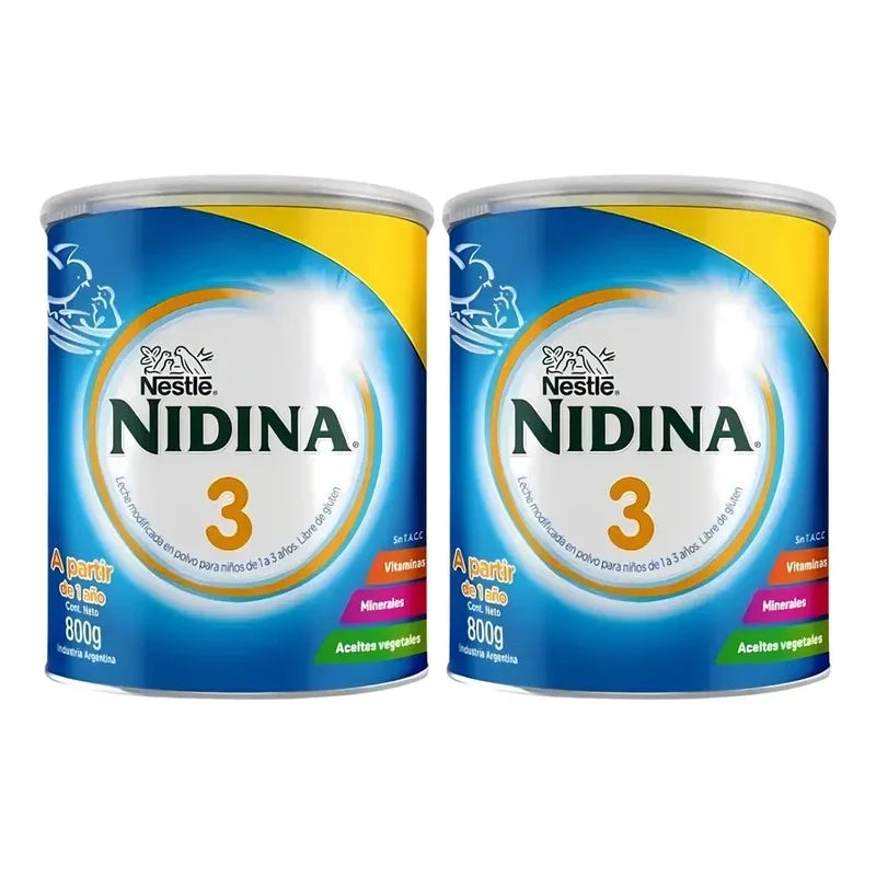 Set 2 Lata Leche En Polvo Bebe Nidina 3 De 800g (+ 12 Meses) Neutro