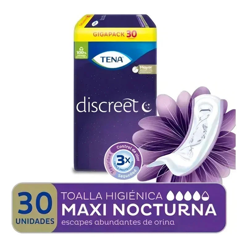 Toallita Femenina Tena Discreet Mujer Maxi Night 30 Unidades