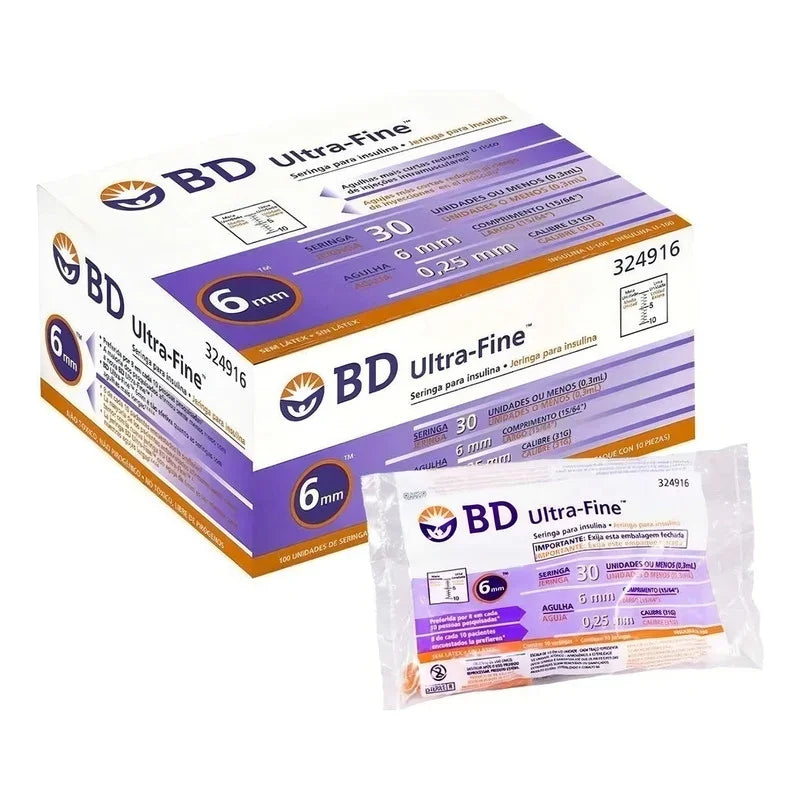 Bd Ultra Fine Jeringa De Insulina 0.3ml Aguja 31 G 6mm 100u