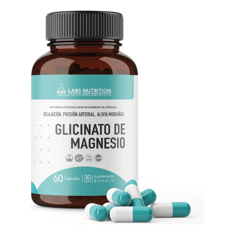 Glicinato De Magnesio 500mg 60 Cápsulas Labs Nutrition Suplemento Orgánico Sin Sabor