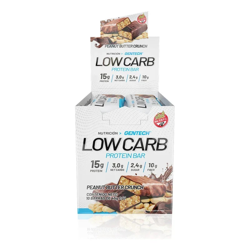 Barras De Proteina Low Carb Gentech Caja X10 Unidades Sabor Peanut Butter Crunch