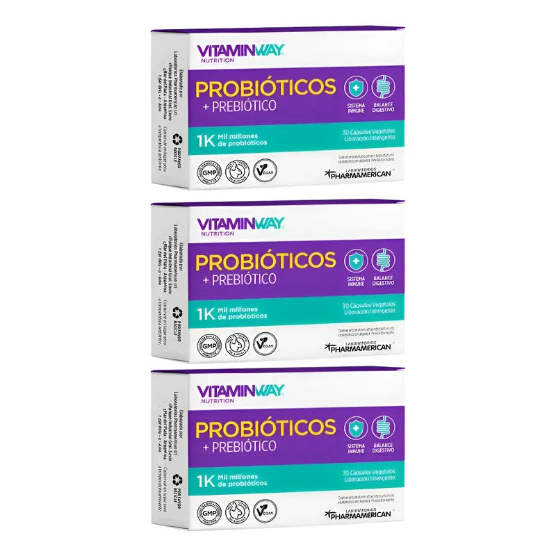 Vitamin Way Pack X3. Probióticos + Prebiótico 1k X30 Sin Sabor