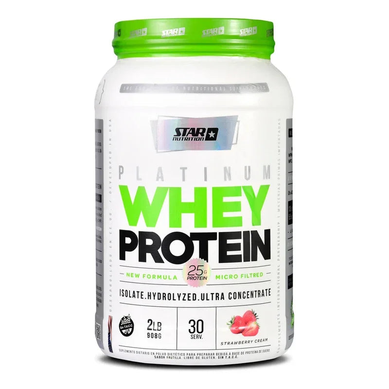 Platinum Whey Protein Concentrada Sabor Frutilla Star Nutrition 908 G En Pote