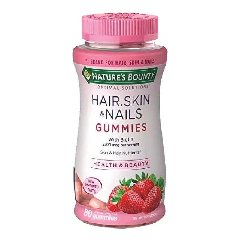 Nature's Bounty 80 Gomitas Con Nutrientes Para El Cabello Piel Y Uñas Con Biotina 2500 Mcg Por Porción Sabor Fresa