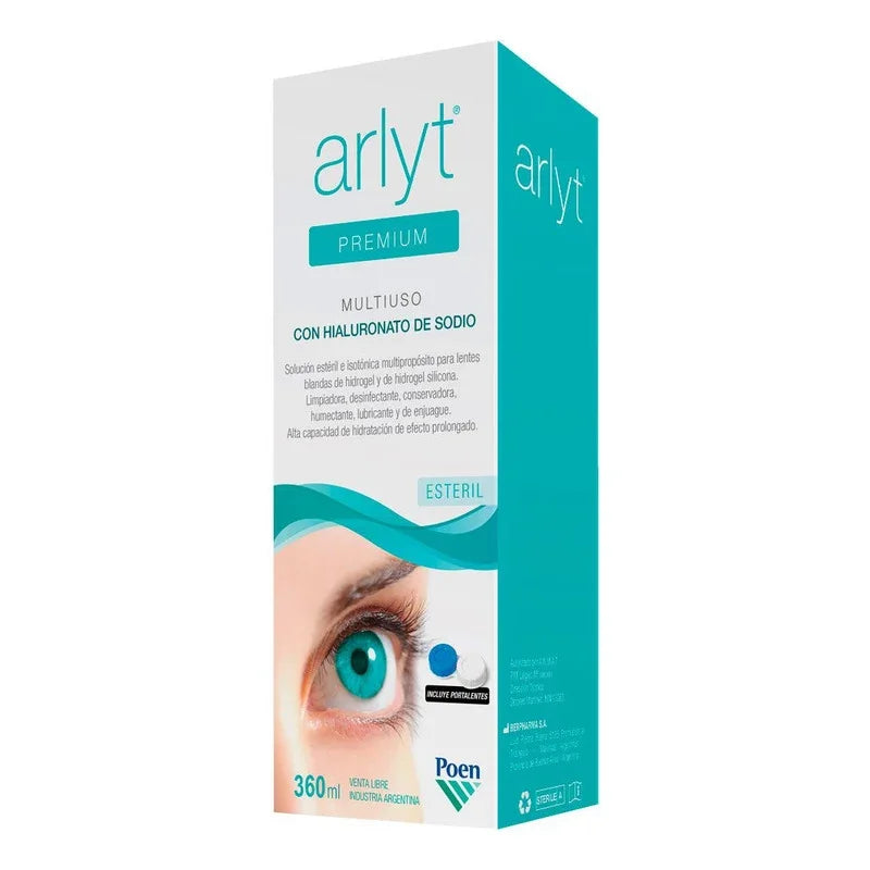Solución multiusos para lentes de contacto con ácido hialurónico, 360 ml, estéril y premium