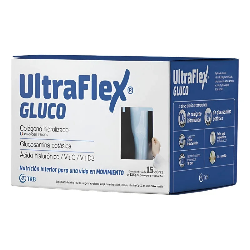 Ultraflex Gluco Colágeno Glucosamina Ácido Hialurónico 15 U Sabor Vainilla