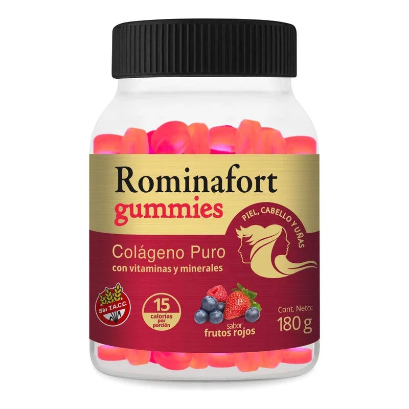 Rominafort Gummies Colágeno Puro- Piel, Uñas, Cabello Sabor Frutos Rojos