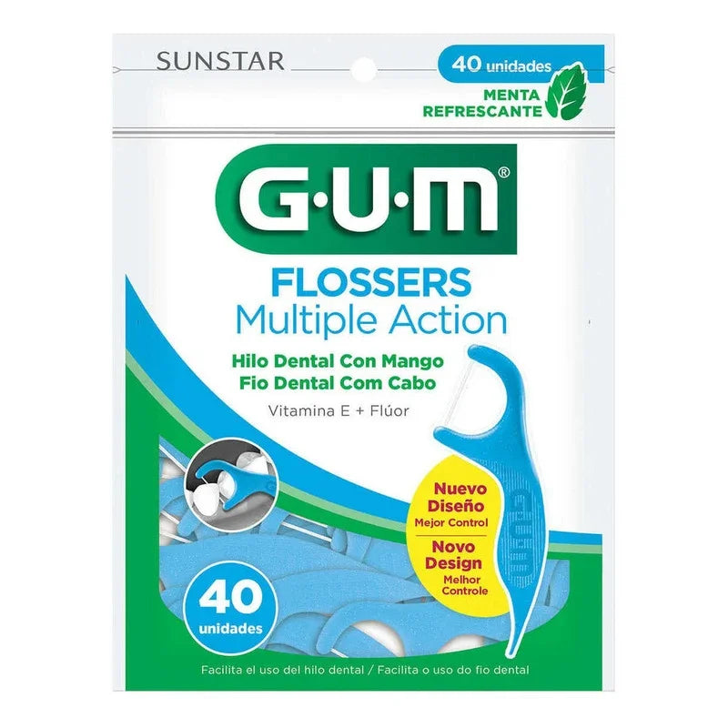 Mango Con Hilo Dental Gum Flossers Múltiple Acción 40 Piezas