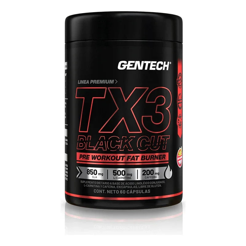 Tx3 Black Cuts X 60 Caps Gentech Con Cla Y Carnitina Sabor Sin Sabor