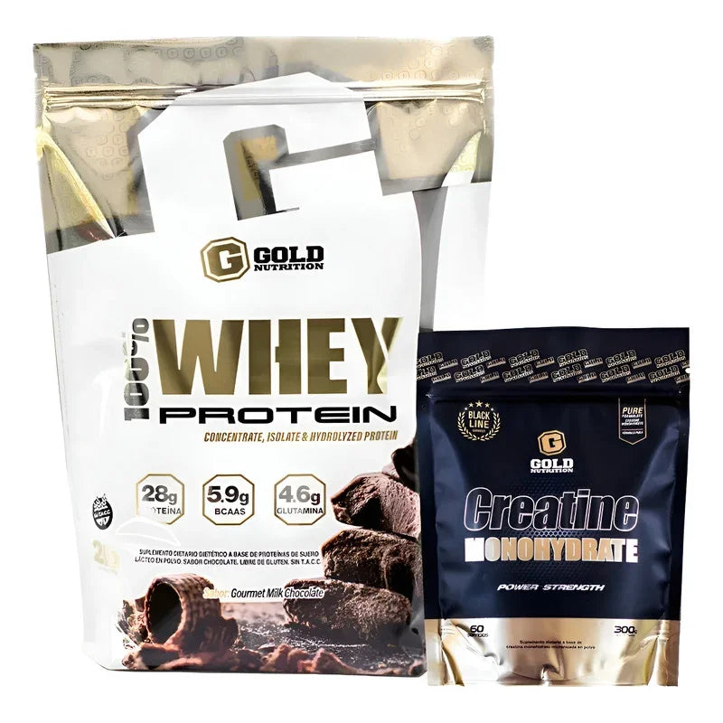 Combo Gold Nutrition, Whey Protein Chocolate + Creatina Chocolate