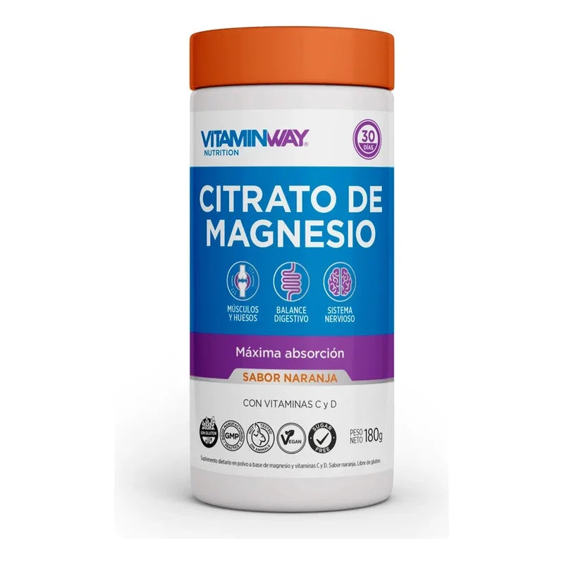 Citrato De Magnesio Vitamin Way Polvo Bebible Con Vitamina C Y D Frasco 180g Sabor Naranja