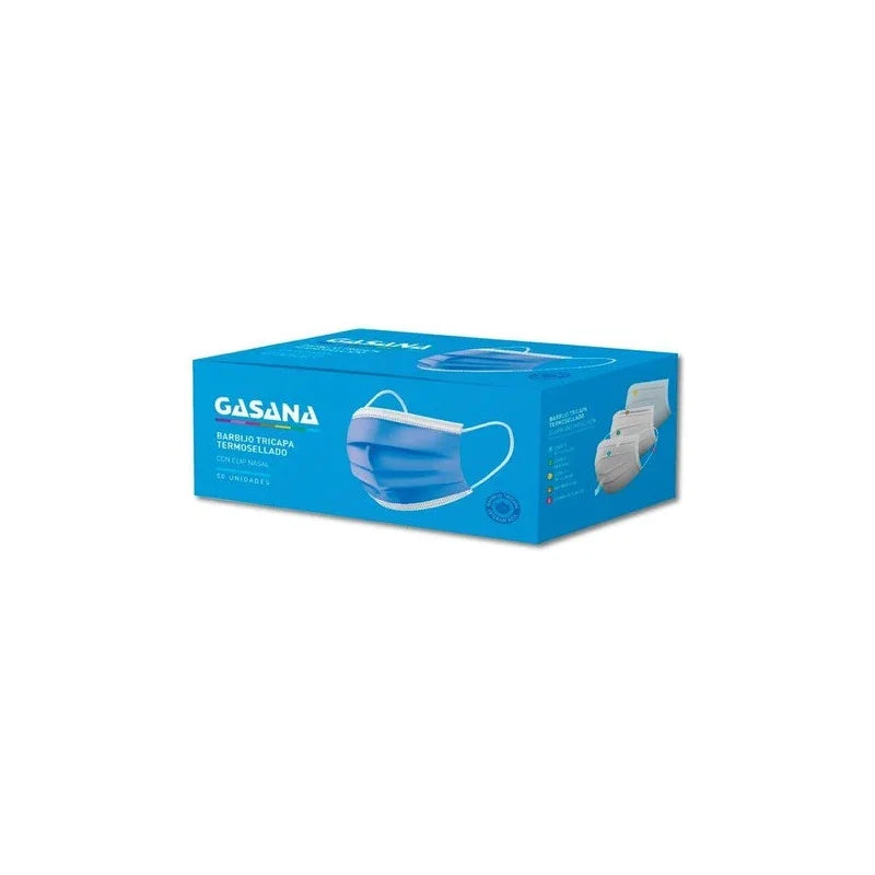 Barbijo Quirúrgico Gasana Triple Capa Ajuste Nasal Descartable Adultos X50