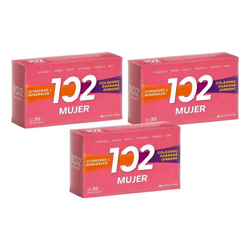 3 Suplementos 102 Años Mujer 30 Unidades Sin Sabor