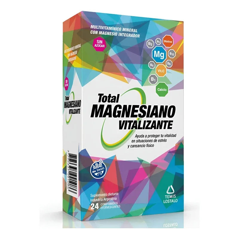 Total Magnesiano Vitalizante, suplemento multivitamínico con magnesio, sin azúcar, 24 comprimidos efervescentes