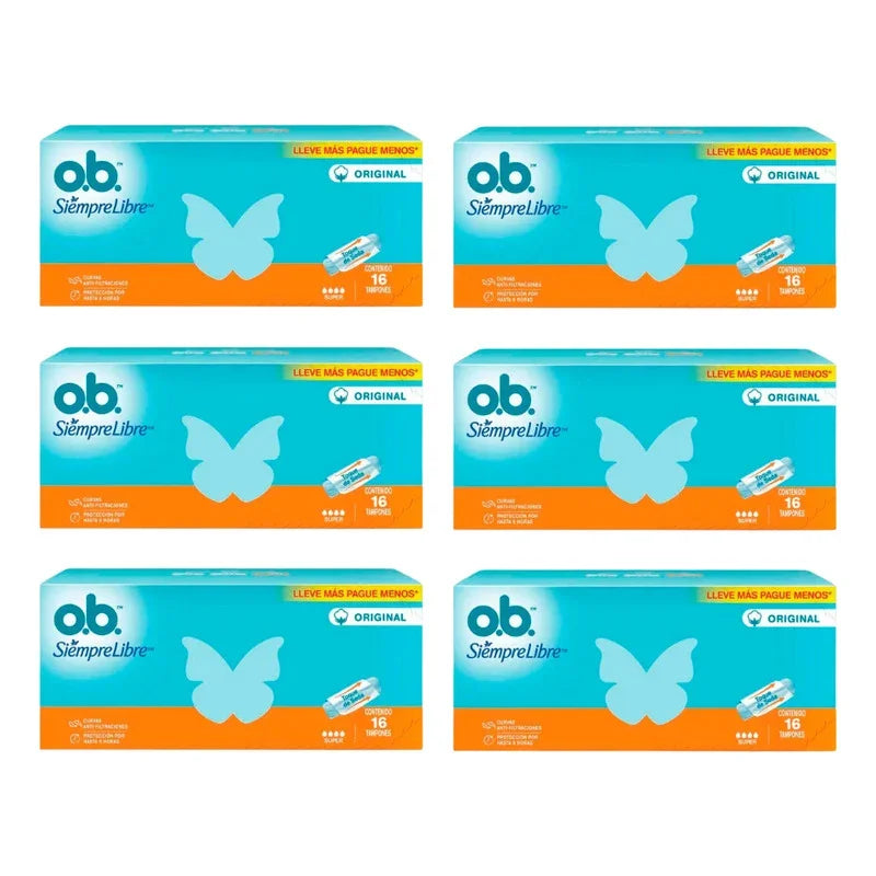 Pack X6 Tampones Ob Siempre Libre Super Caja De 16 Unidades