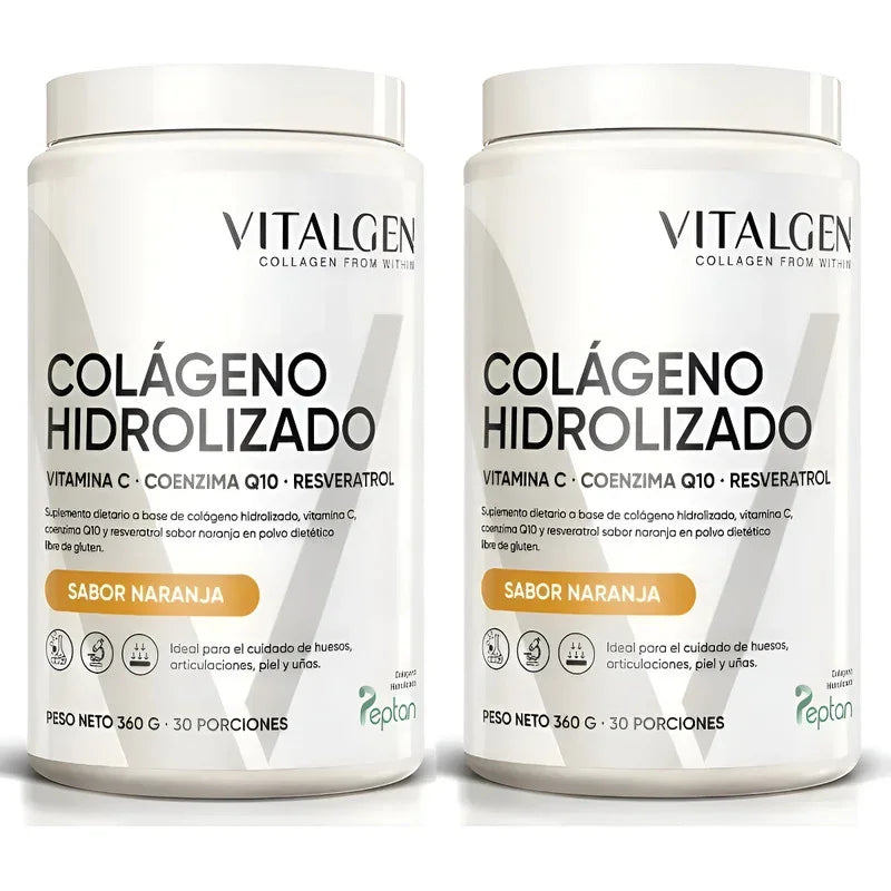 2 Vitalgen Colágeno Hidrolizado +vitc 360 Grs (60 Porciones) Naranja