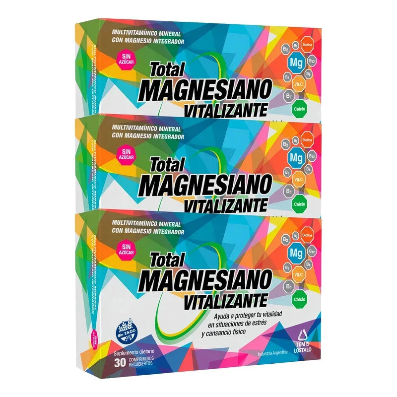 Combo X3 Suplemento Total Magnesiano Total Magnesiano Vitalizante 30 Comprimidos Sin Sabor